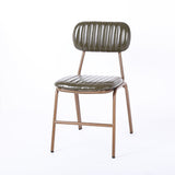 Juego de 2 sillas de comedor Mid-Century tapizadas en piel sintética verde y estructura de metal