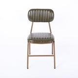 Ensemble de 2 chaises de salle à manger du milieu du siècle avec un cadre en faux cuir vert et cadre en métal