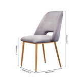 Moderne graue gepolsterte Esszimmerstühle im 2er-Set mit hohler Rückenlehne und goldenen Beinen
