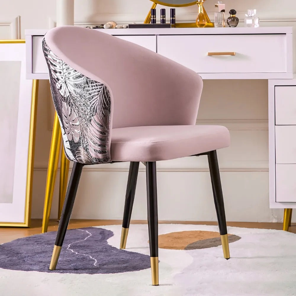 Bule Upholstered Velvet Dining Chair Modern Arm Chair in Gold & Black