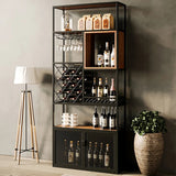 Gabinete de estante para vinos independiente industrial negro de 5 niveles con portavasos