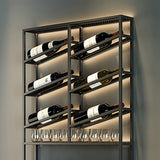 رف النبيذ المصنوع من الحائط الصناعي مع رف زجاجي -أسود