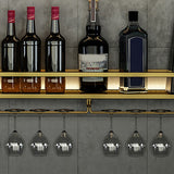 رف النبيذ المصنوع من الحائط الصناعي مع رف زجاجي -أسود