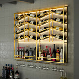 Estante de vino montado en la pared industrial con estante de vidrio