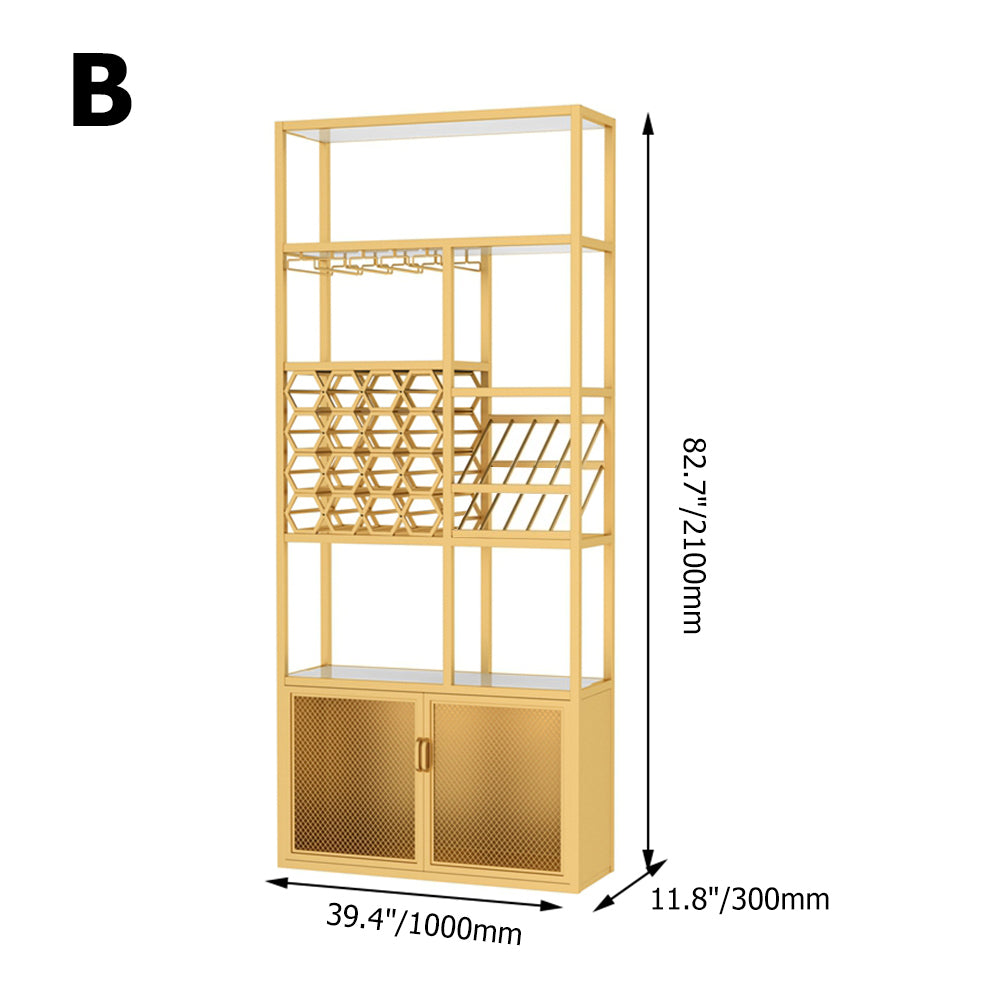 Gold Contemporary Standing Wine Rack with Glass Rack-B