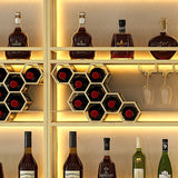 Botellero de panal de abeja de pie dorado contemporáneo con estante de vidrio-A