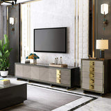 Dewion Black 4-Drawer Cabinet Accent Chest Tempered Glass Top And Gold Handle-Richsoul-Cabinets &amp; Chests,Furniture,Living Room Furniture