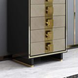 Dewion Black 4-Drawer Cabinet Accent Chest Tempered Glass Top And Gold Handle-Richsoul-Cabinets &amp; Chests,Furniture,Living Room Furniture