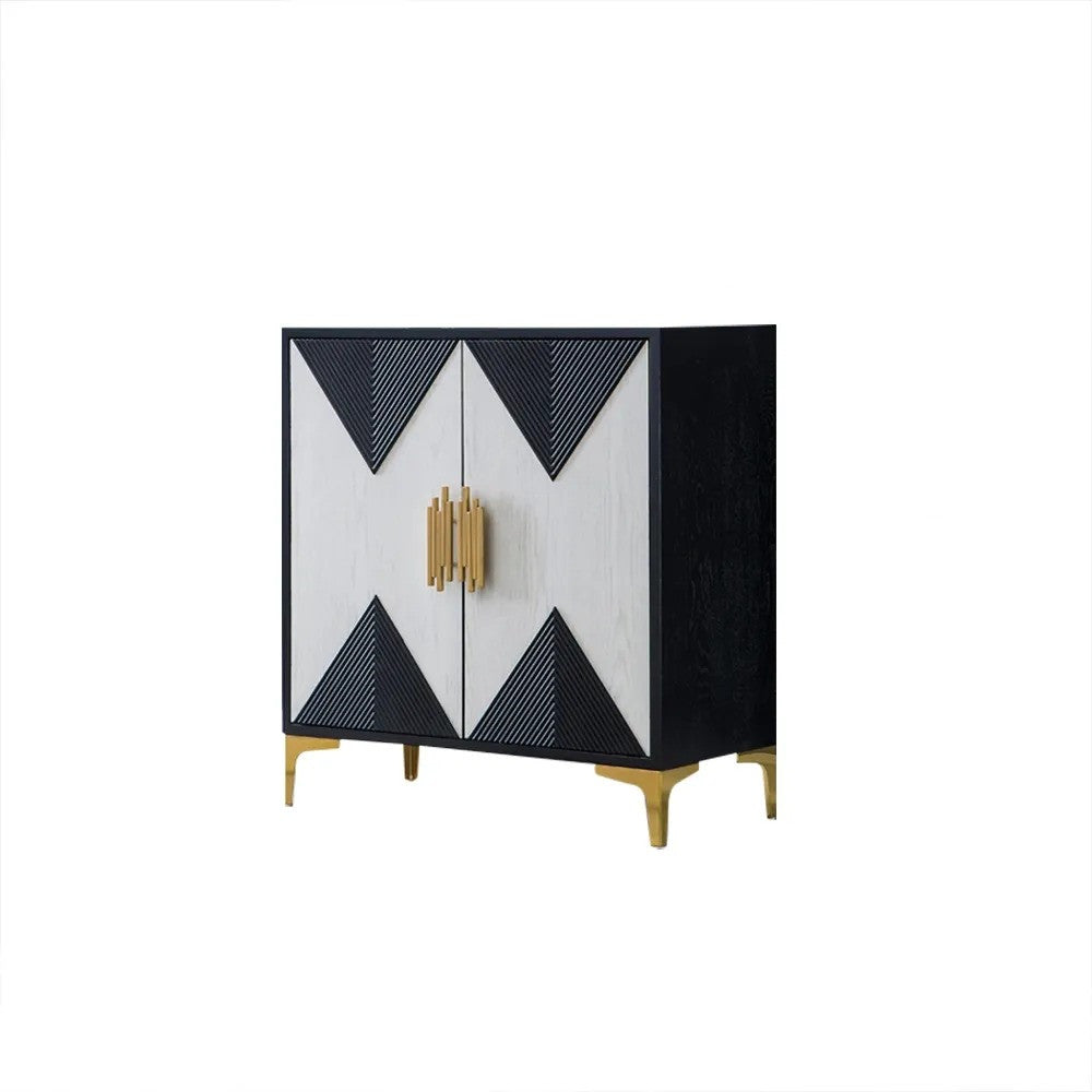 Black & White Sideboard Buffet 2 Doors & 3 Shelves Accent Cabinet Gold Finish in Small