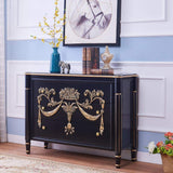 47" Classic Black Entryway Cabinet Embossed Flower Patterns 3 Chest of Drawers-Richsoul-Cabinets &amp; Chests,Furniture,Living Room Furniture