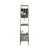 Contemporary Ladder Bookshelf with Drawers & Hooks Bookcase for Bedroom Apartment-Bookcases &amp; Bookshelves,Furniture,Office Furniture