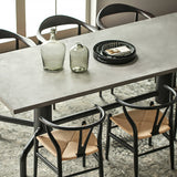 Mesa de comedor industrial de 78,7" con base de metal de madera maciza de hormigón gris