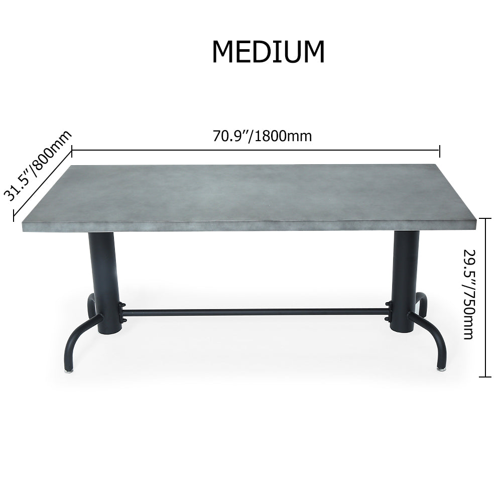 78.7" Industrial Dining Table Concrete Gray Table Top Solid Wood Metal Base