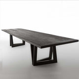 63" Rectangular Dining Table Black Solid Wood Table Top Square Metal Base