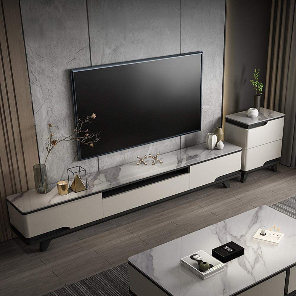 Modern White TV Stand with Drawers for TVs up to 75" Media Console-Richsoul-Furniture,Living Room Furniture,TV Stands