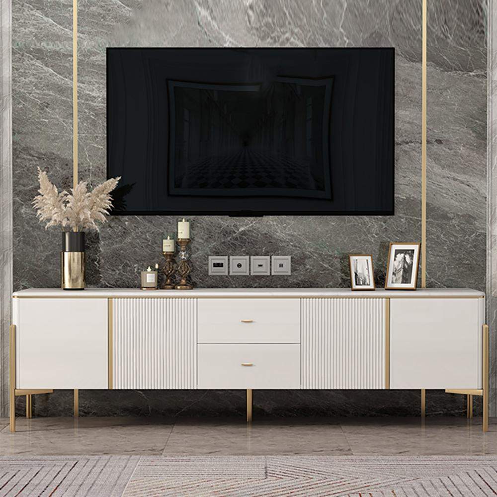 78" Black TV Stand Light Luxury Faux Marble Top with Storage Gold Finish in Large-Richsoul-Furniture,Living Room Furniture,TV Stands