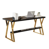 55" Rectangular White Computer Desk with Drawer and Shelf Gold Leg-Desks,Furniture,Office Furniture