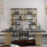 47" Rectangular Modern Home Office Desk with Solid Wood Table Top & Gold Frame-Desks,Furniture,Office Furniture