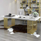 47" Rectangular Modern Home Office Desk with Solid Wood Table Top & Gold Frame-Desks,Furniture,Office Furniture