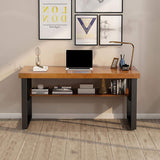 Wood Writing Desk for Office with Black Metal Shelf in Small-Desks,Furniture,Office Furniture