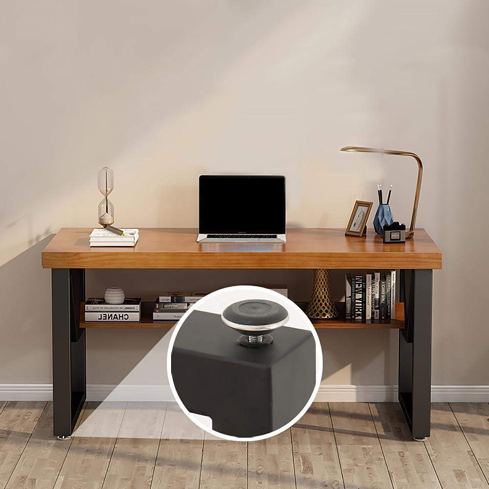 Wood Writing Desk for Office with Black Metal Shelf in Small-Desks,Furniture,Office Furniture