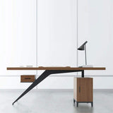 59" Pine Wood Office Desk Writing Desk with 1 Drawers in Black Metal Legs-Desks,Furniture,Office Furniture