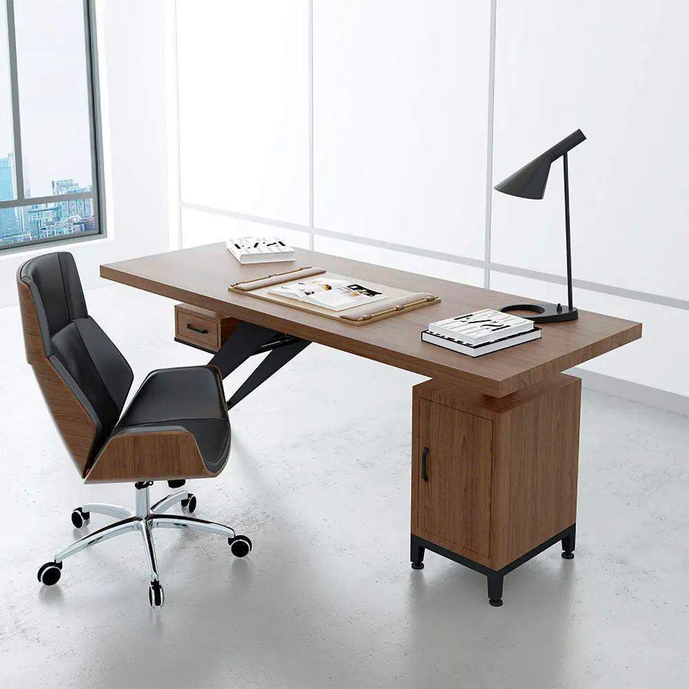59 Wooden Office Desk Black Computer Desk with 4 Drawers in Metal Legs