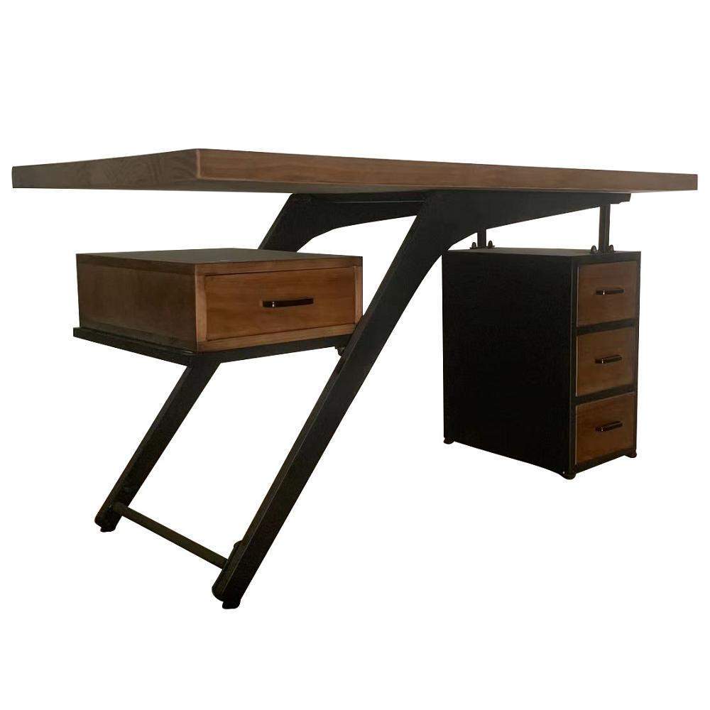 59" Pine Wood Office Desk Writing Desk with 1 Drawers in Black Metal Legs-Desks,Furniture,Office Furniture