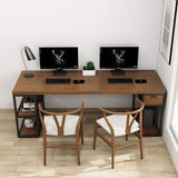 Rustic Pine Wood Computer Desk Black Loft Writing Desk with Drawers & Shelf-Desks,Furniture,Office Furniture