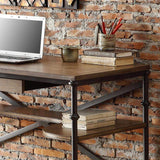 Industrial Wood Computer Desk Black Pipe Loft Writing Desk with Shelf-Desks,Furniture,Office Furniture