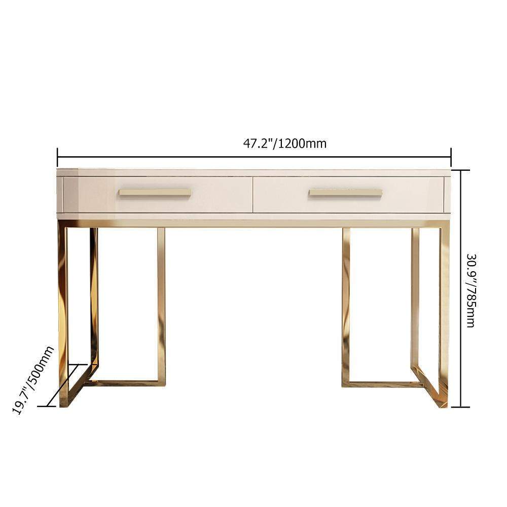 47" Rectangular Writing Desk White Computer Desk with Drawer Gold Leg-Desks,Furniture,Office Furniture