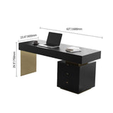 55" Modern Black Office Computer Desk with 6 Drawer & Gold Leg-Desks,Furniture,Office Furniture