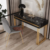 47" Rectangular White Office Desk with Drawers Marble Veneer Top Gold Hardware-Desks,Furniture,Office Furniture