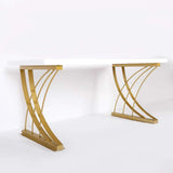 47" Modern White Rectangular Home Office Desk with Pine Wood Table Top & Gold Frame-Desks,Furniture,Office Furniture