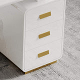 70.9" Modern White Office Desk with Side Cabinet & Drawer in Gold Base-Desks,Furniture,Office Furniture