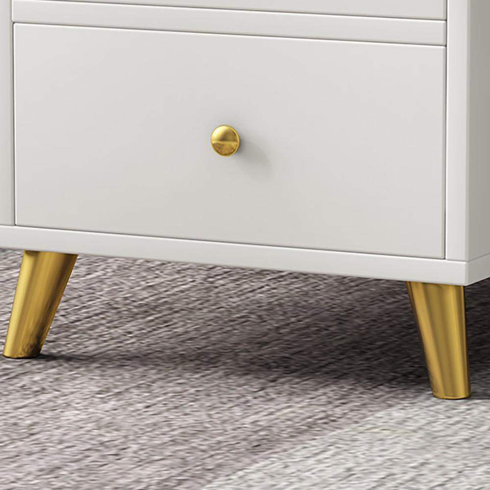 Modern White Rectangular Home Office Desk with Drawers in Gold Leg