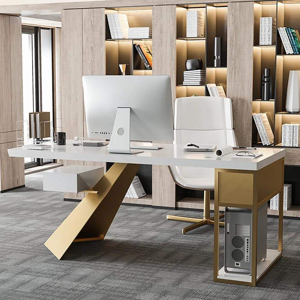 Mid Century Modern Curved Office Desk Computer Desk with Shelf &  Storage-Wehomz