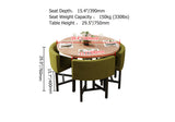 40" Round Wooden 4 Seater Dining Table Set Yellow Upholstered Chairs for Nook Balcony