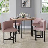 40" Round Wooden Small Dining Table Set of 4 Pink Upholstered Chairs for Nook Balcony