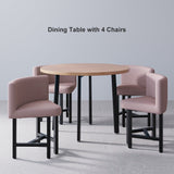 101,6 cm runder kleiner Esstisch aus Holz, Set mit 4 rosa gepolsterten Stühlen für Nook Balcony