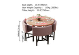 40 بوصة طاولة طعام خشبية مستديرة مجموعة من 4 كراسي منجدة وردية لشرفة الزاوية