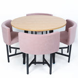 40 "Ensemble de table à manger en bois rond de 4 chaises rembourrées roses pour balcon de coins Nook