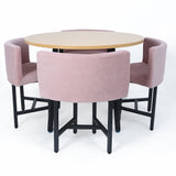 40" Round Wooden Small Dining Table Set of 4 Pink Upholstered Chairs for Nook Balcony