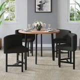 40" Round Wooden Small Nesting Dining Table Set for 4 Gray Upholstered Chairs