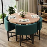 Table à manger à nidification en bois rond 40 "Ensemble pour 4 chaises garniaires vertes