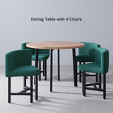 4つの緑の布張りの椅子に向けて40 "丸い木製ネスティングダイニングテーブルセット