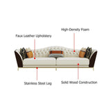 72.8" Faux Leather Upholstered Sofa White and Gray Mid-Century Couch Curved Tufted Back-Richsoul-Furniture,Living Room Furniture,Sofas &amp; Loveseats