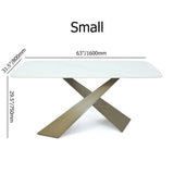 63" White Stone Top Rectangle Modern Dining Table Antique Brass X-Base