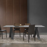 63" Gray Faux Marble Rectangle Modern Dining Table Black X-Base