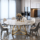 White Modern Round Marble Dining Table with Stainless Steel Base
